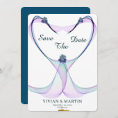 Elegantes goldenes und Lila Herz Save the Date Einladung (Vorne/Hinten)