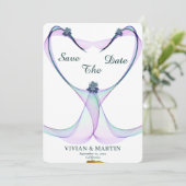 Elegantes goldenes und Lila Herz Save the Date Einladung (Stehend Vorderseite)