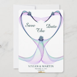 Elegantes goldenes und Lila Herz Save the Date Einladung