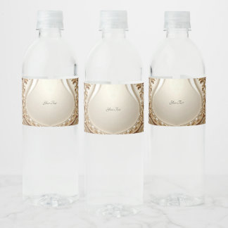 Elegantes goldenes, verziertes Blumen-Wasserflasch Wasserflaschenetikett