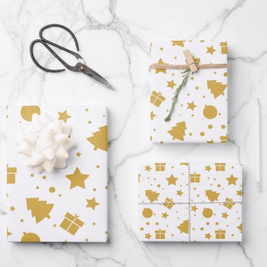 Elegantes Goldenes Weihnachtsbaum Geschenkpapier Set (Vorderseite)