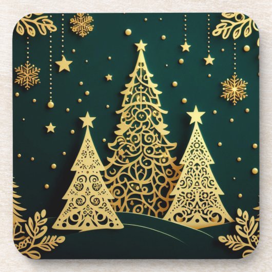 Elegantes goldenes Weihnachtsbaum-Muster Getränkeuntersetzer (Vorderseite)