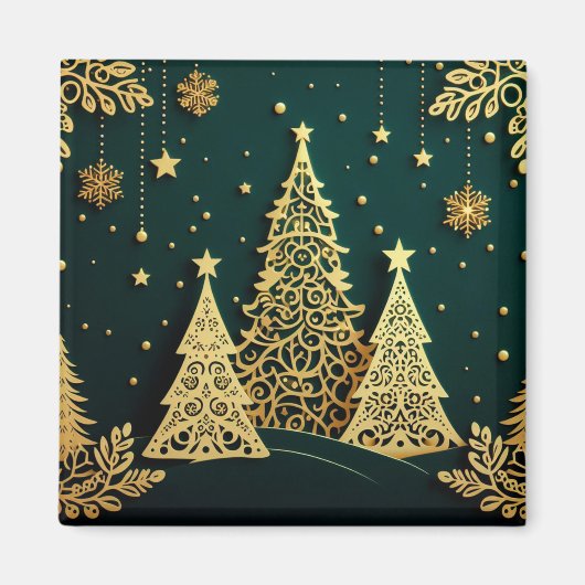 Elegantes goldenes Weihnachtsbaum-Muster Magnet (Vorne)