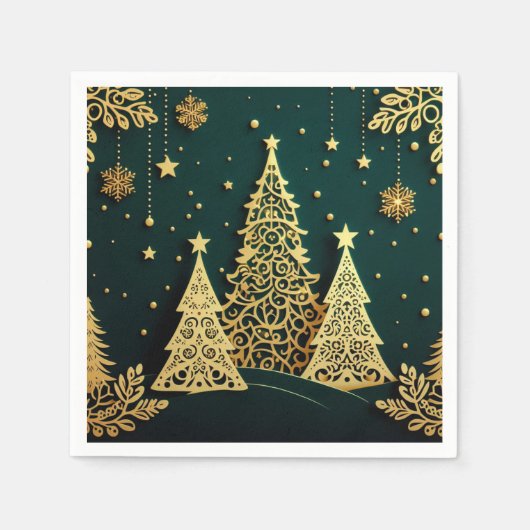 Elegantes goldenes Weihnachtsbaum-Muster Serviette (Vorderseite)