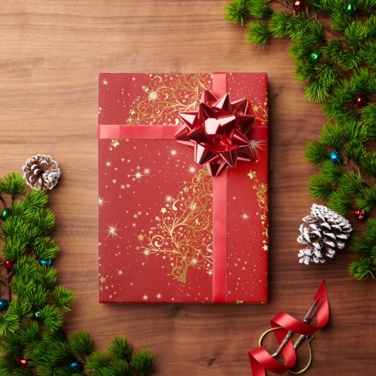 Elegantes goldenes Weihnachtsbaummuster Geschenkpapier (Feiertagsgeschenk)