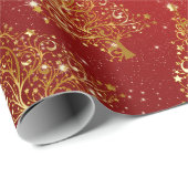Elegantes goldenes Weihnachtsbaummuster Geschenkpapier (Rolleneckpunkt)