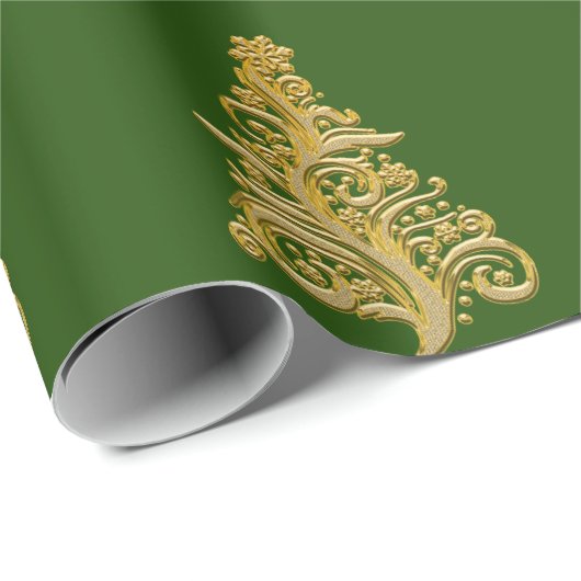 Elegantes goldenes Weihnachtsbaummuster Geschenkpapier (Rolleneckpunkt)