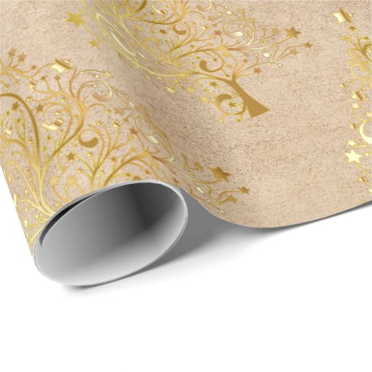 Elegantes goldenes Weihnachtsbaummuster Geschenkpapier (Rolleneckpunkt)