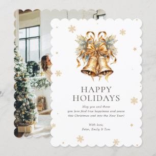 Elegantes Goldenes Weihnachtsglocken Snowflake Fot Feiertagskarte