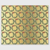 Elegantes goldenes Weihnachtskrautmuster Geschenkpapier (Flach)