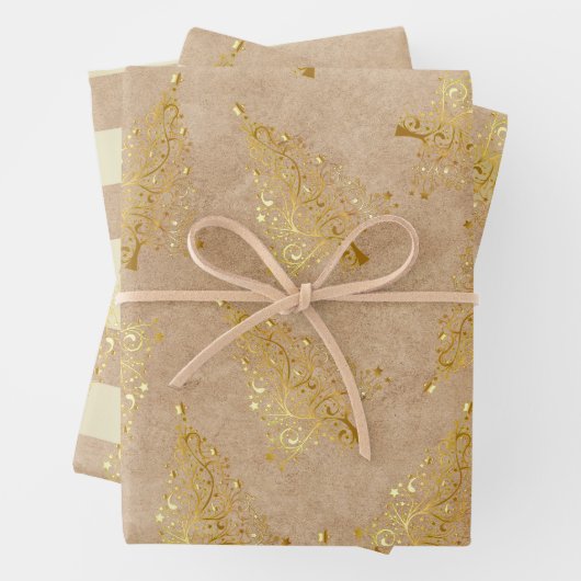 Elegantes goldenes Weihnachtsmuster Geschenkpapier Set (Beispiel)