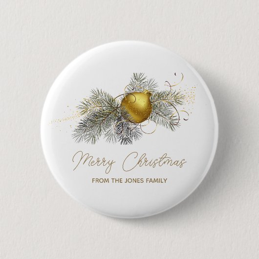 Elegantes goldenes Weihnachtsschmuck-Party Button (Vorderseite)