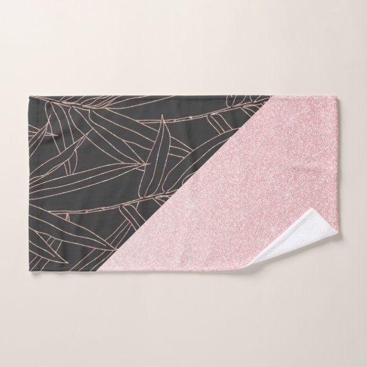 Elegantes goldfarbenes Bambusfoliendesign in Rosa- Badhandtuch Set (Handtuch)