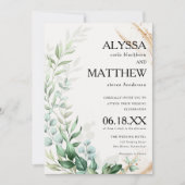 Elegantes goldfarbenes Gras Blätter Hochzeit Einladung (Vorderseite)