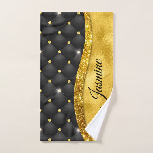 Elegantes goldfarbenes Imitat Kristall Monogramm Badhandtuch Set (Handtuch)