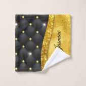 Elegantes goldfarbenes Imitat Kristall Monogramm Badhandtuch Set (Waschlappen)