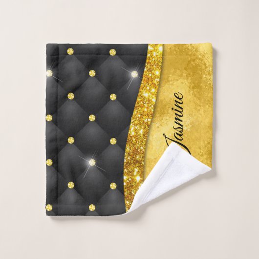 Elegantes goldfarbenes Imitat Kristall Monogramm Badhandtuch Set (Waschlappen)