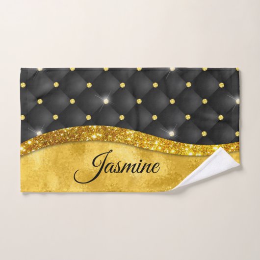 Elegantes goldfarbenes Imitat Kristall Monogramm Badhandtuch Set (Handtuch)