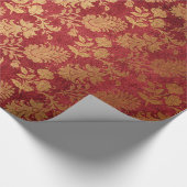 Elegantes goldfarbenes rotes Damastenmuster Geschenkpapier (Ecke)