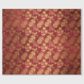 Elegantes goldfarbenes rotes Damastenmuster Geschenkpapier (Flach)