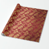 Elegantes goldfarbenes rotes Damastenmuster Geschenkpapier (Ungerollt)