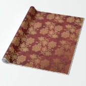 Elegantes goldfarbenes rotes Damastenmuster Geschenkpapier (Ungerollt)