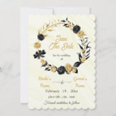 elegantes goldfarbenes und schwarzes Blumengewirr Save The Date (Vorderseite)