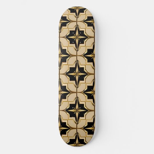 Elegantes goldfarbenes und schwarzes geometrisches skateboard (Vorderseite)