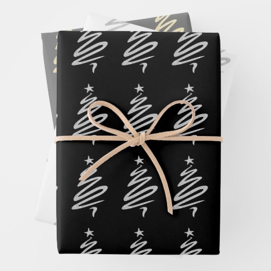 Elegantes goldfarbenes Weihnachtsbaummuster Geschenkpapier Set (Beispiel)