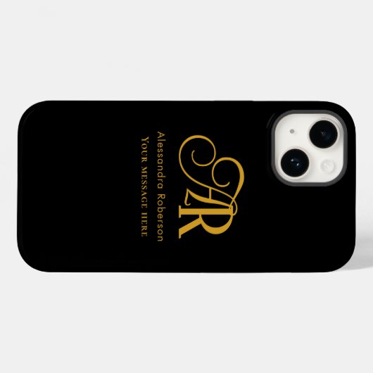 Elegantes Goldfarbenmonogramm und Name Case-Mate iPhone Hülle (Rückseite (Horizontal))