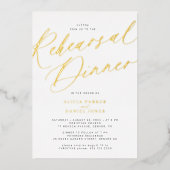 Elegantes Goldfolie-Skript Hochzeitsessen Probe Folieneinladung (Vorderseite)