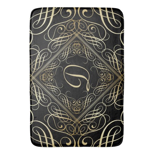 Elegantes Goldfolien-Blick Scrollwork Skript auf Badematte (Vorderseite Vertikal)