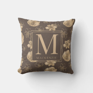 Elegantes Goldfolien-Blumenmuster-Monogramm Kissen