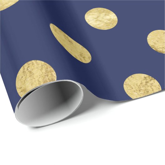 Elegantes Goldfolien-Tupfen-Muster - Gold u. Blau Geschenkpapier (Rolleneckpunkt)