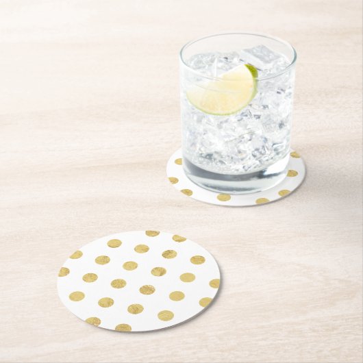 Elegantes Goldfolien-Tupfen-Muster - Gold u. Weiß Runder Pappuntersetzer (Vor Ort)