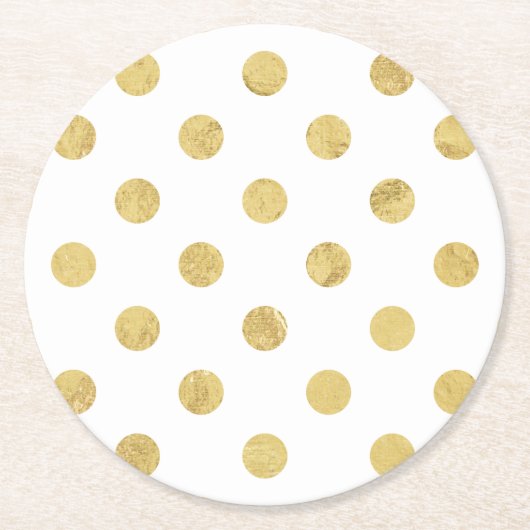 Elegantes Goldfolien-Tupfen-Muster - Gold u. Weiß Runder Pappuntersetzer (Vorderseite)