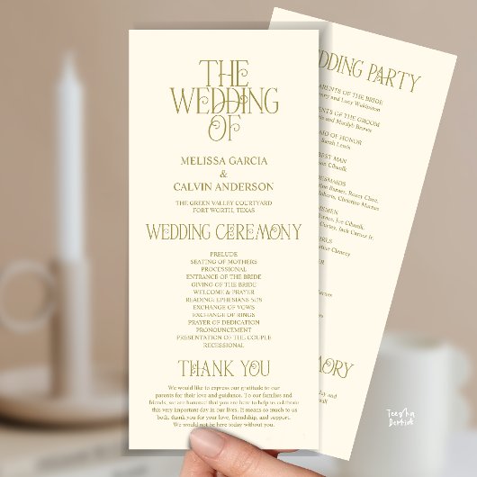 Elegantes Goldfolien-Typografie-Hochzeitsprogramm Programm