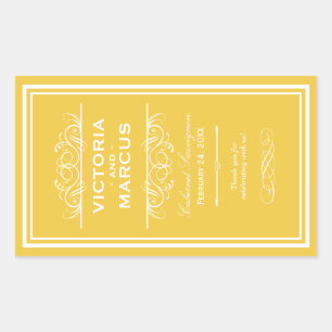 Elegantes goldgelbes Hochzeitsmonogramm-Weinflasch Rechteckiger Aufkleber