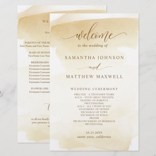 Elegantes goldgelbes Hochzeitsprogramm (Vorne/Hinten)