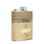 Elegantes, goldgelbes Kleeblatt-Leder-Look Flachmann (Rechts)