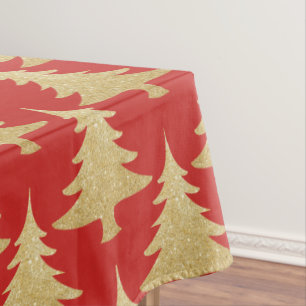 elegantes GoldGlitter Weihnachtsbaum-Musterrot Tischdecke