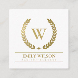 ELEGANTES GOLDGOLDFLORALLAUREL-WREAD INITIALES MON QUADRATISCHE VISITENKARTE