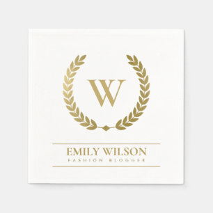 ELEGANTES GOLDGOLDFLORALLAUREL-WREAD INITIALES MON SERVIETTE