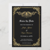 Elegantes goldgotisches Hochzeit-Save-the-Date-Mot Ankündigung (Vorderseite)