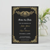 Elegantes goldgotisches Hochzeit-Save-the-Date-Mot Ankündigung (Stehend Vorderseite)