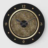 Elegantes goldgriechisches Keys Muster Große Wanduhr (Vorderseite)