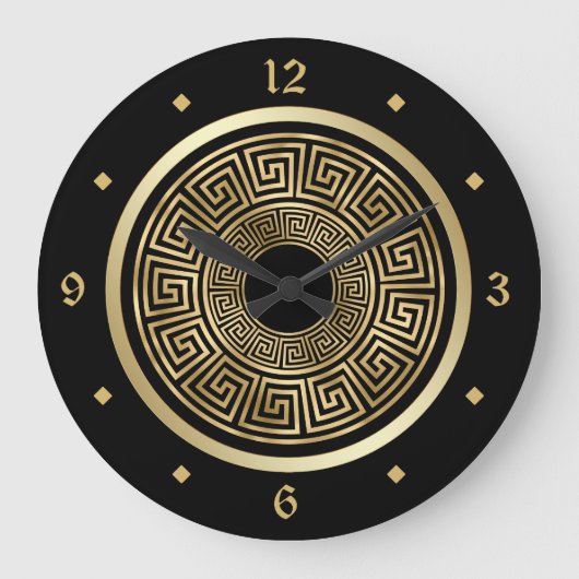 Elegantes goldgriechisches Keys Muster Große Wanduhr (Vorderseite)