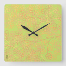 Elegantes goldgrünes Abstraktes Blumenmuster Quadratische Wanduhr