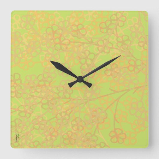 Elegantes goldgrünes Abstraktes Blumenmuster Quadratische Wanduhr (Vorderseite)