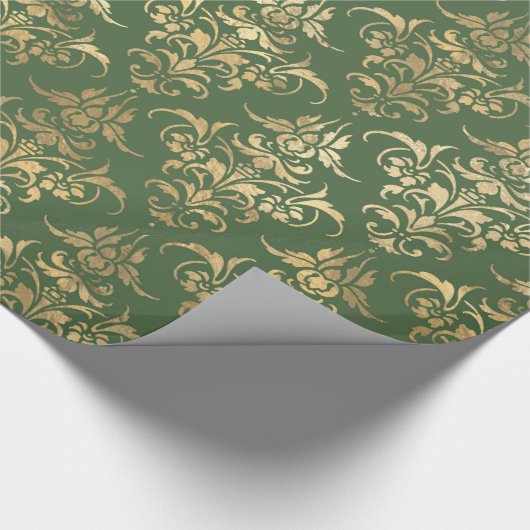 Elegantes goldgrünes königliches Damastenmuster Geschenkpapier (Ecke)